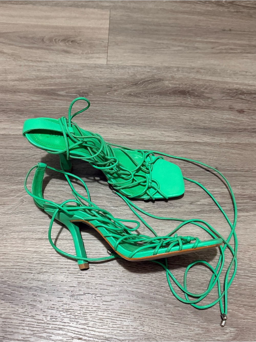 SCHUTZ Green Lace-Up Strappy Heels